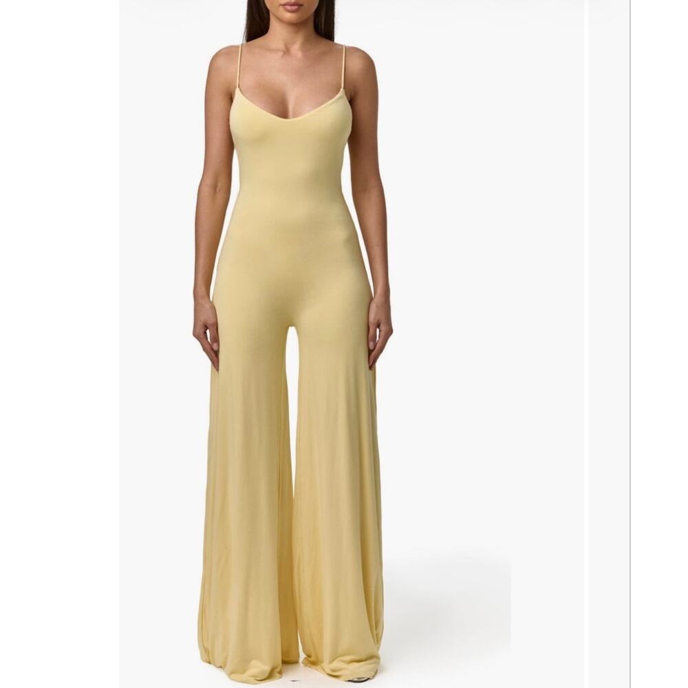 Naked wardrobe wide leg jumpsuit butter cream yellow size large